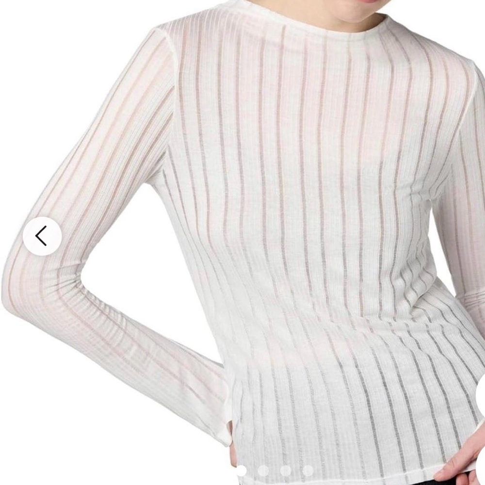 AllSaints White Sheer Ribbed Long Sleeve Tee